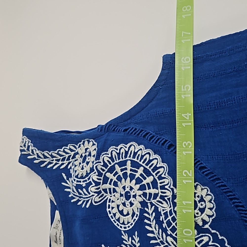 Anthropologie Meadow Rue sleeveles blue dress embroidered scallop hem women's 0 - Picture 14 of 15